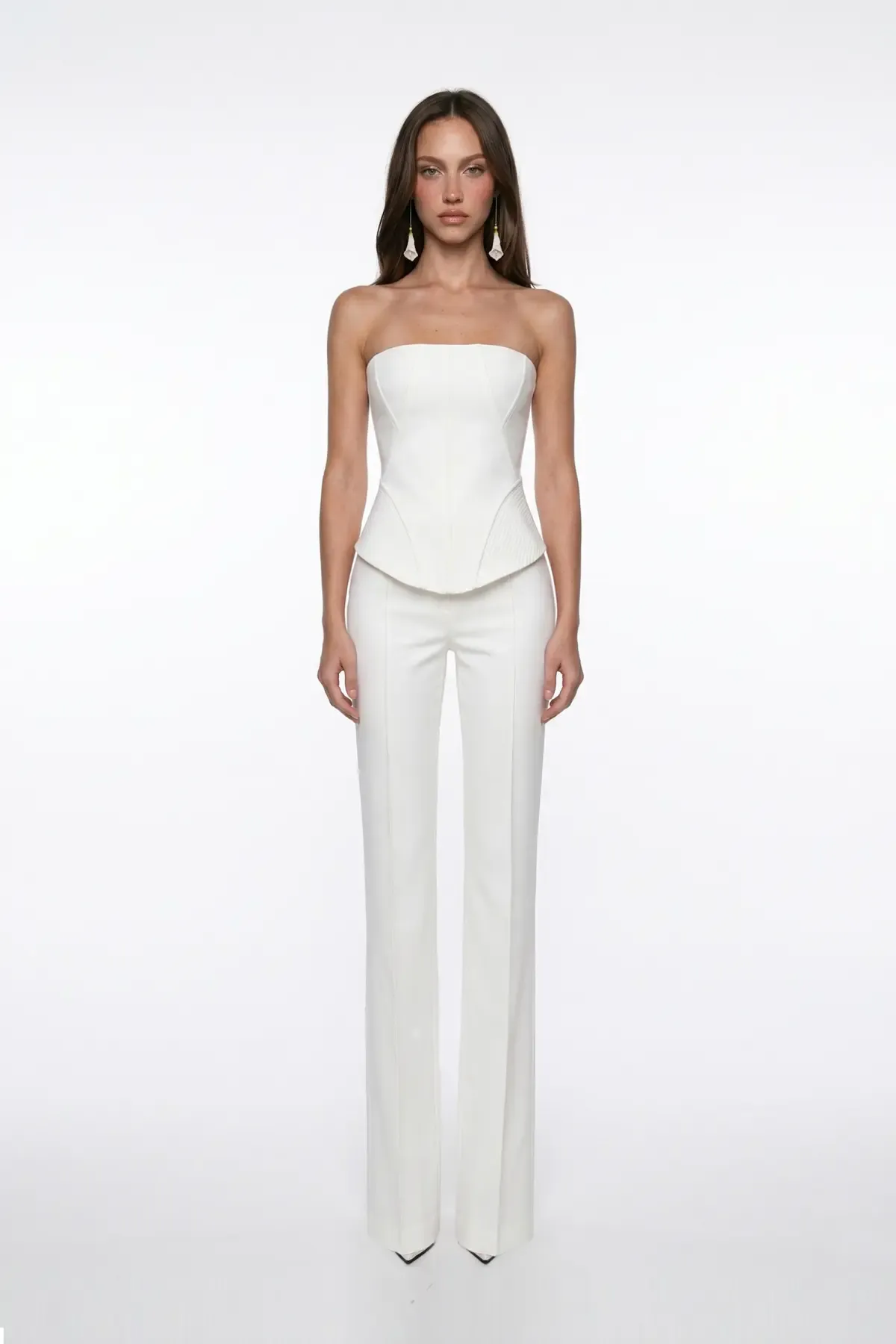 WHITE STITCH DETAIL CREPE CORSET