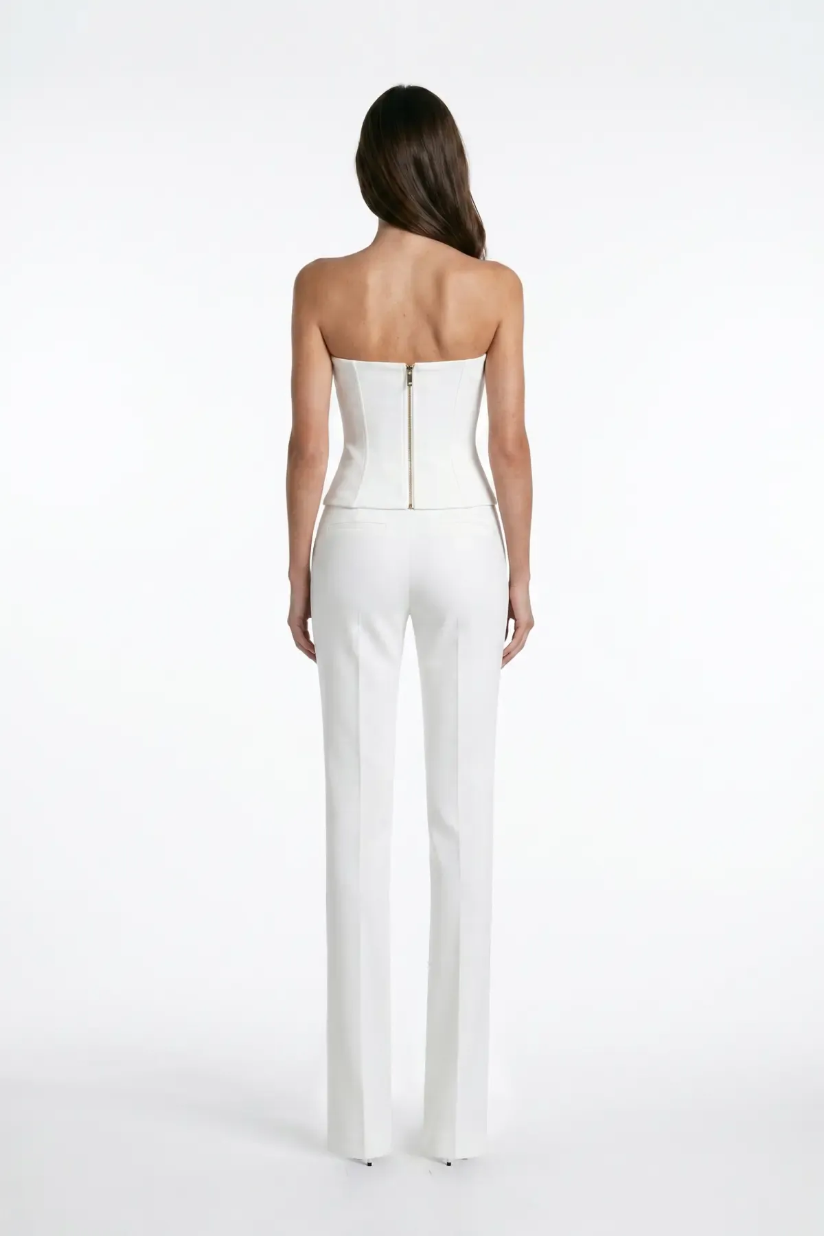 WHITE CREPE TROUSERS WITH STITCH DETAIL
