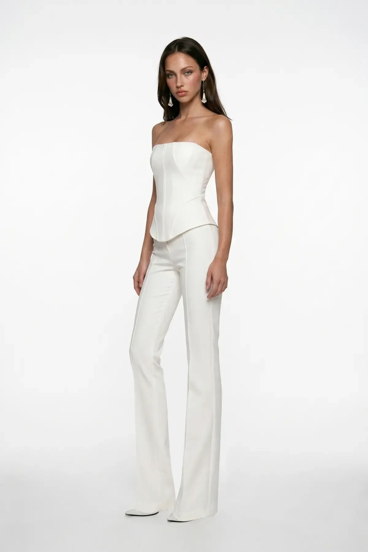 WHITE CREPE TROUSERS WITH STITCH DETAIL
