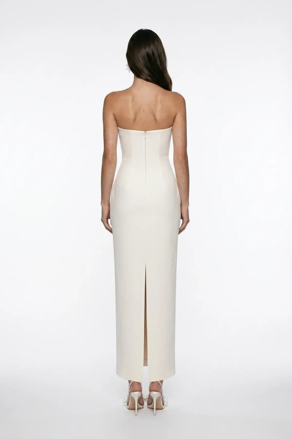 BEYAZ KORSE DETAYLI KREP MİDİ BODYCON ELBİSE