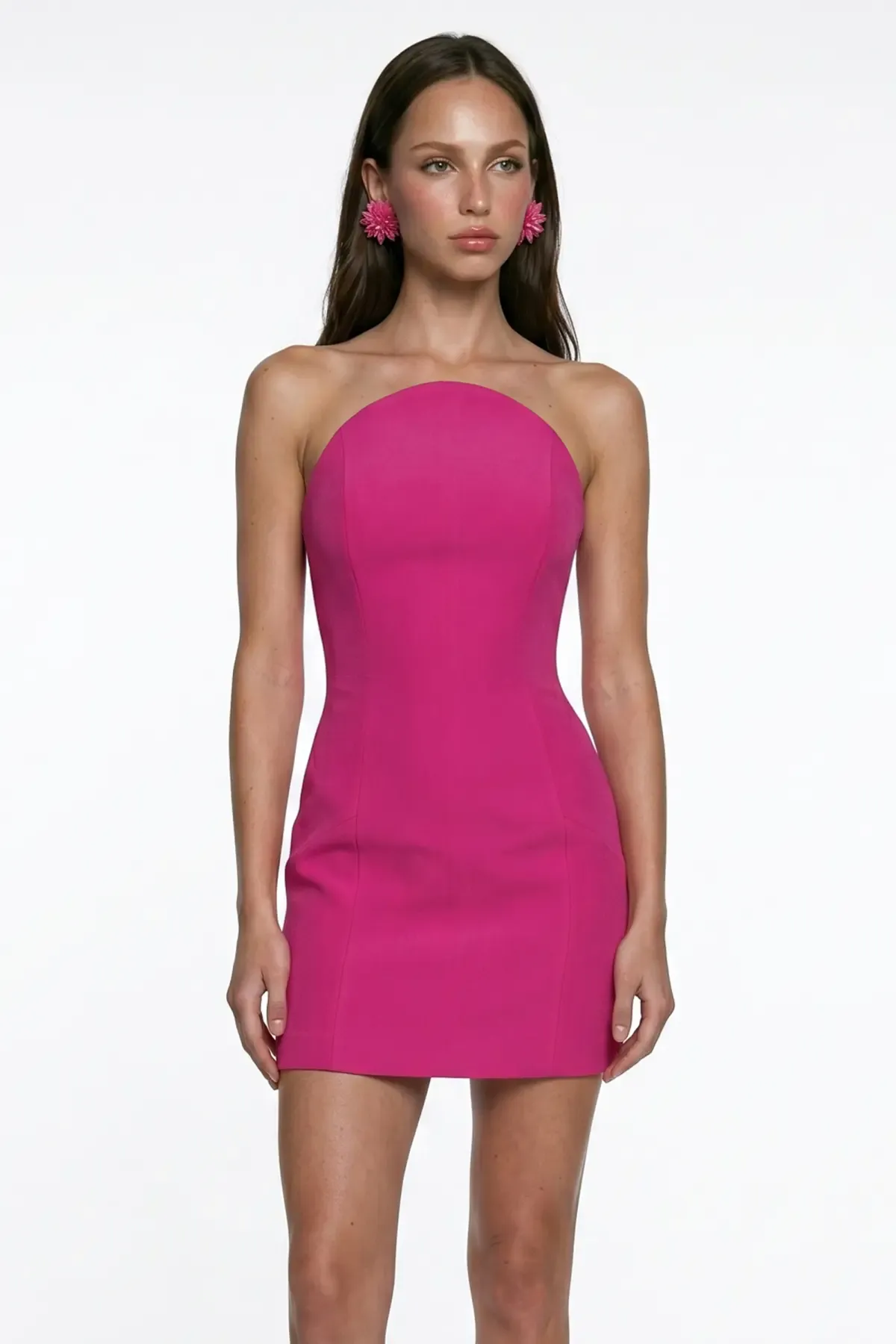 FUŞYA KORSE DETAYLI KREP MİNİ BODYCON ELBİSE