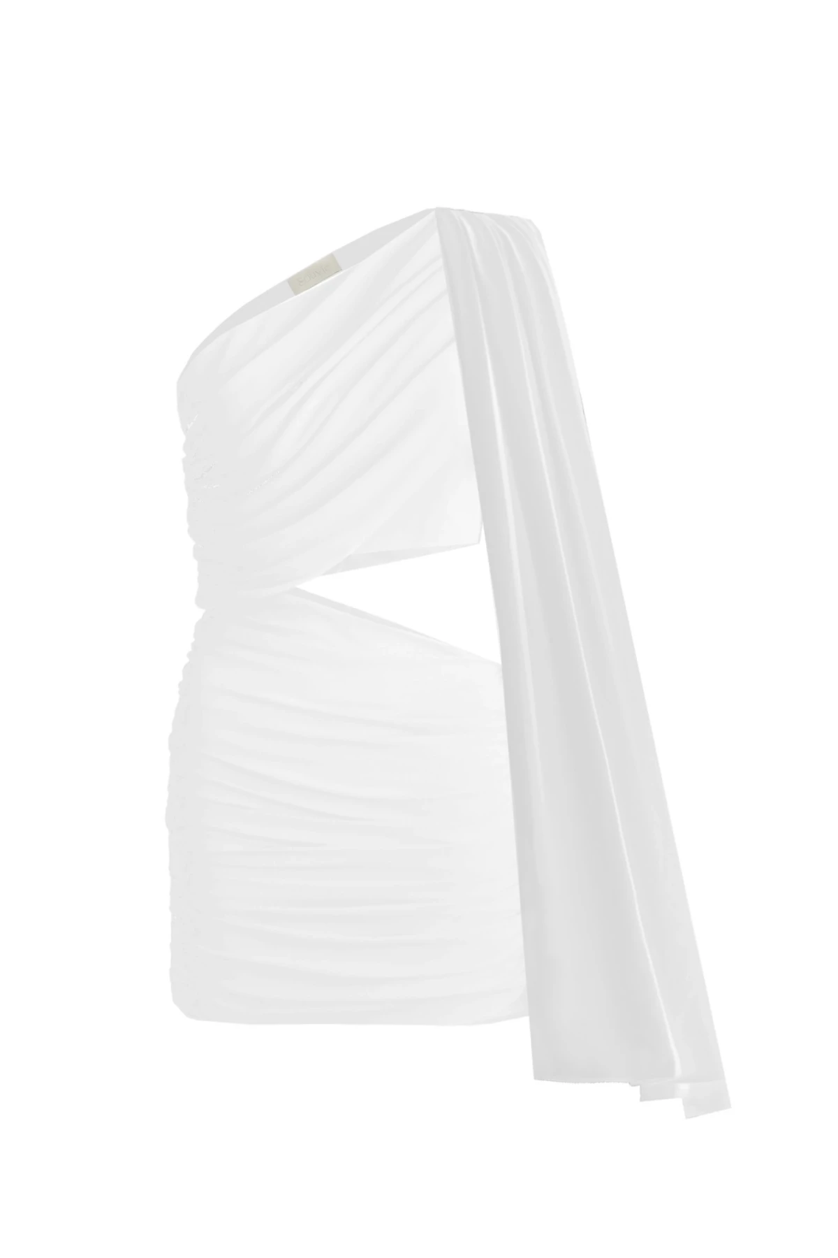 DRAPED MINI WHITE DRESS WITH CUTOUT DETAILS
