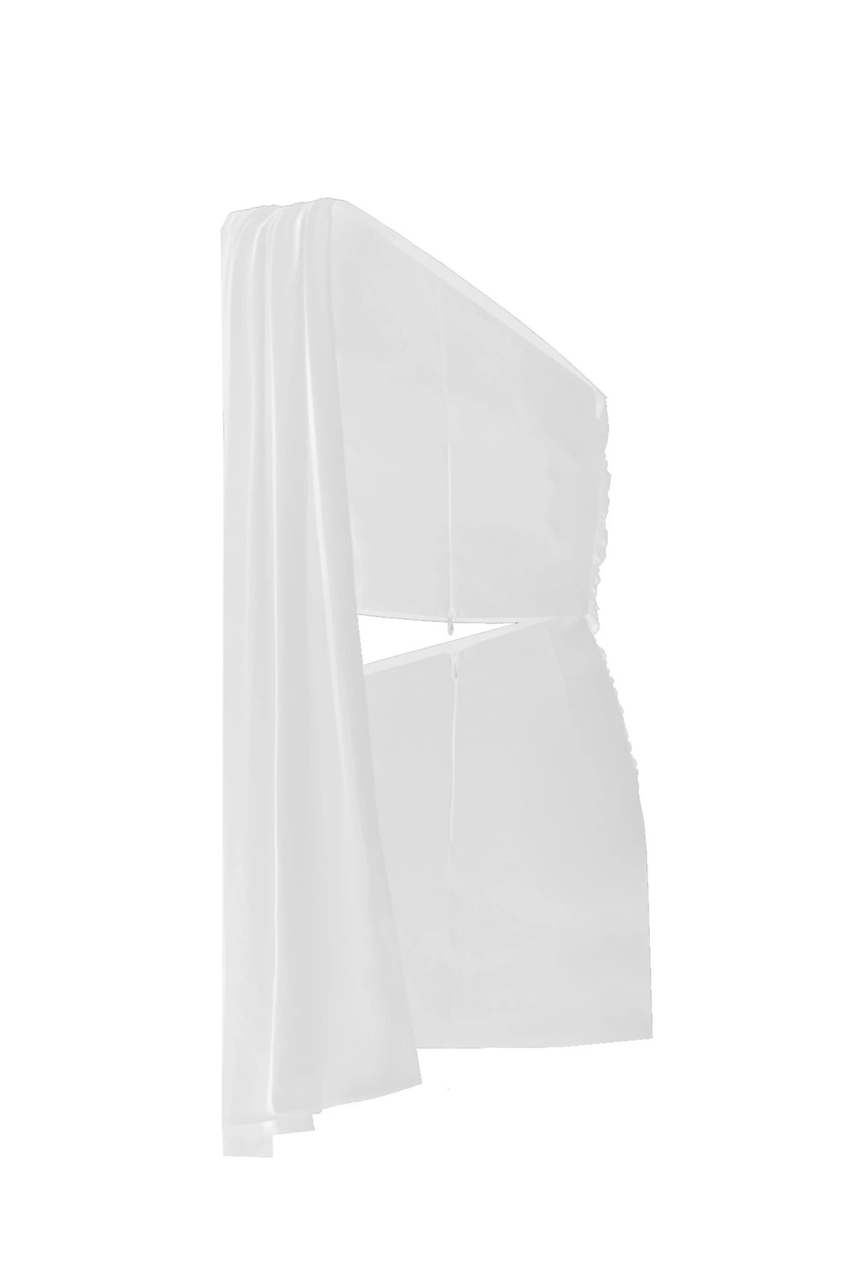 DRAPED MINI WHITE DRESS WITH CUTOUT DETAILS