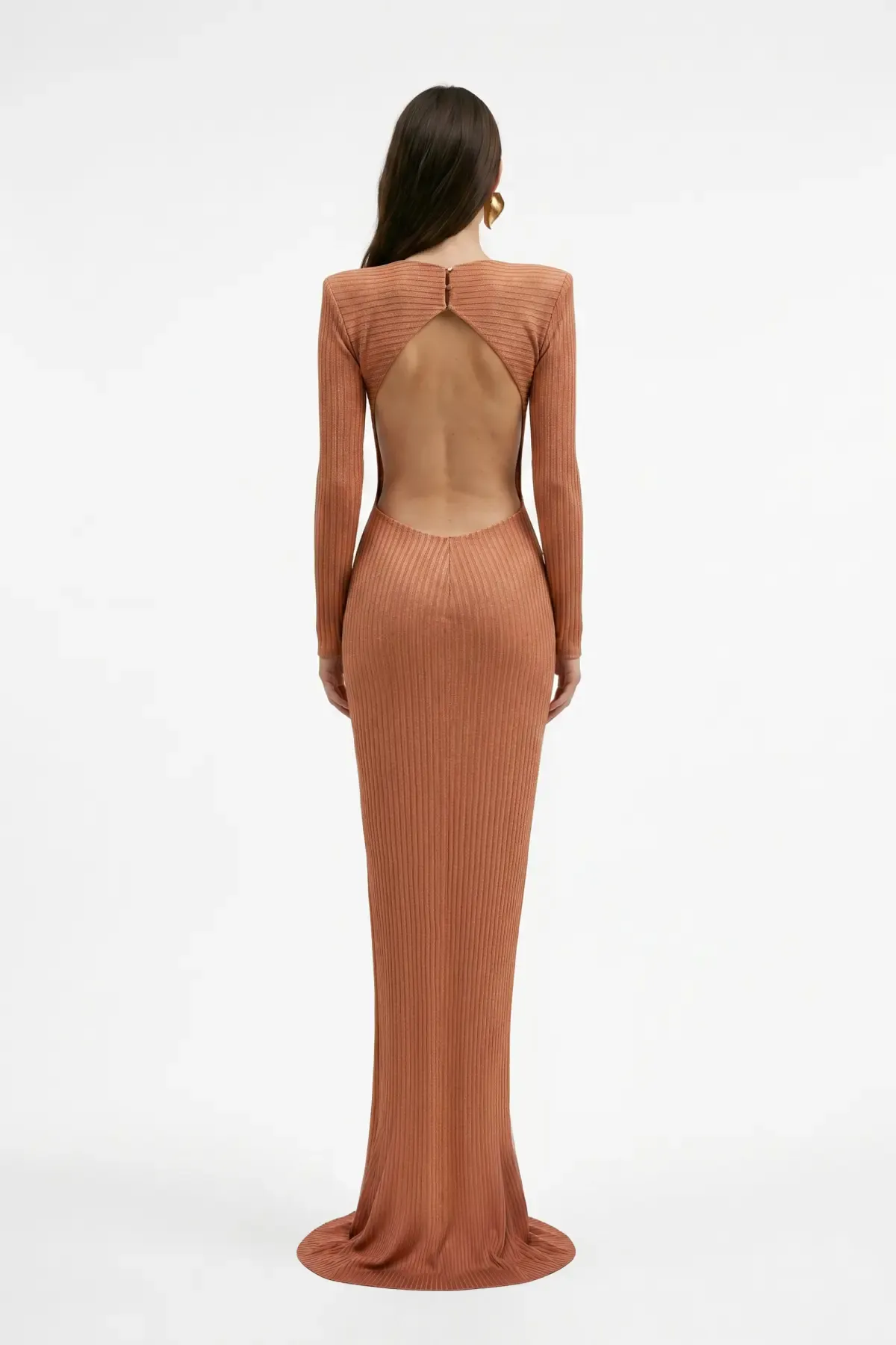KİREMİT RENGİ CUT-OUT DETAYLI MAXİ ELBİSE