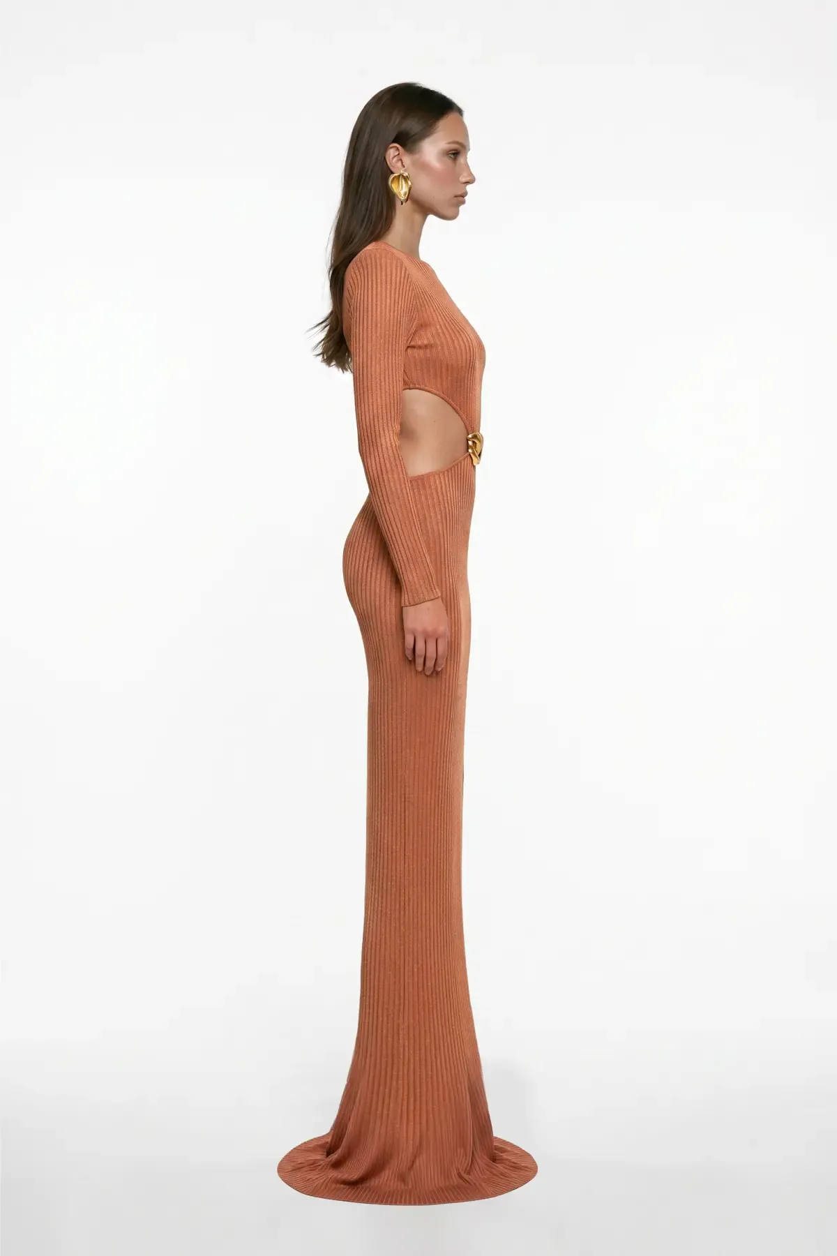 KİREMİT RENGİ CUT-OUT DETAYLI MAXİ ELBİSE