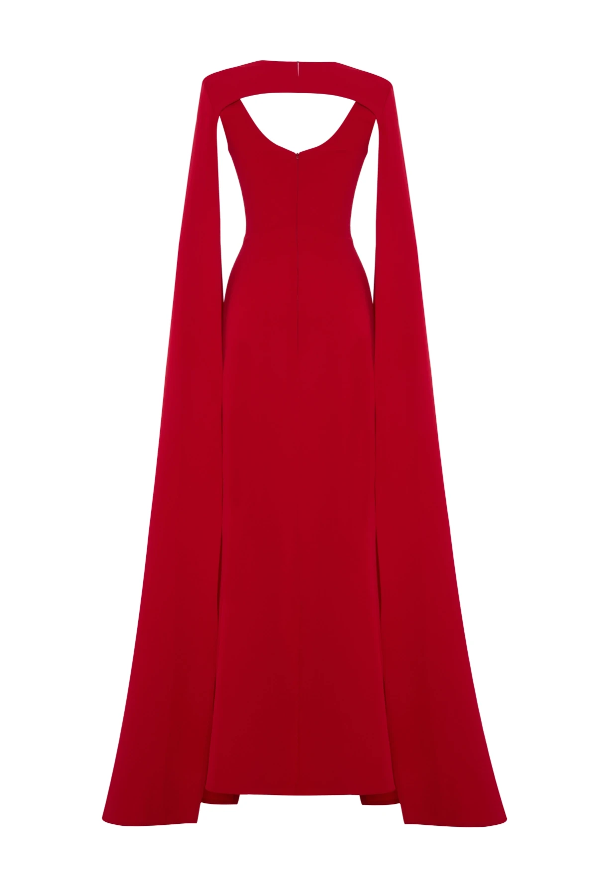 RED MAXI DRESS WITH CAPE DETAIL
