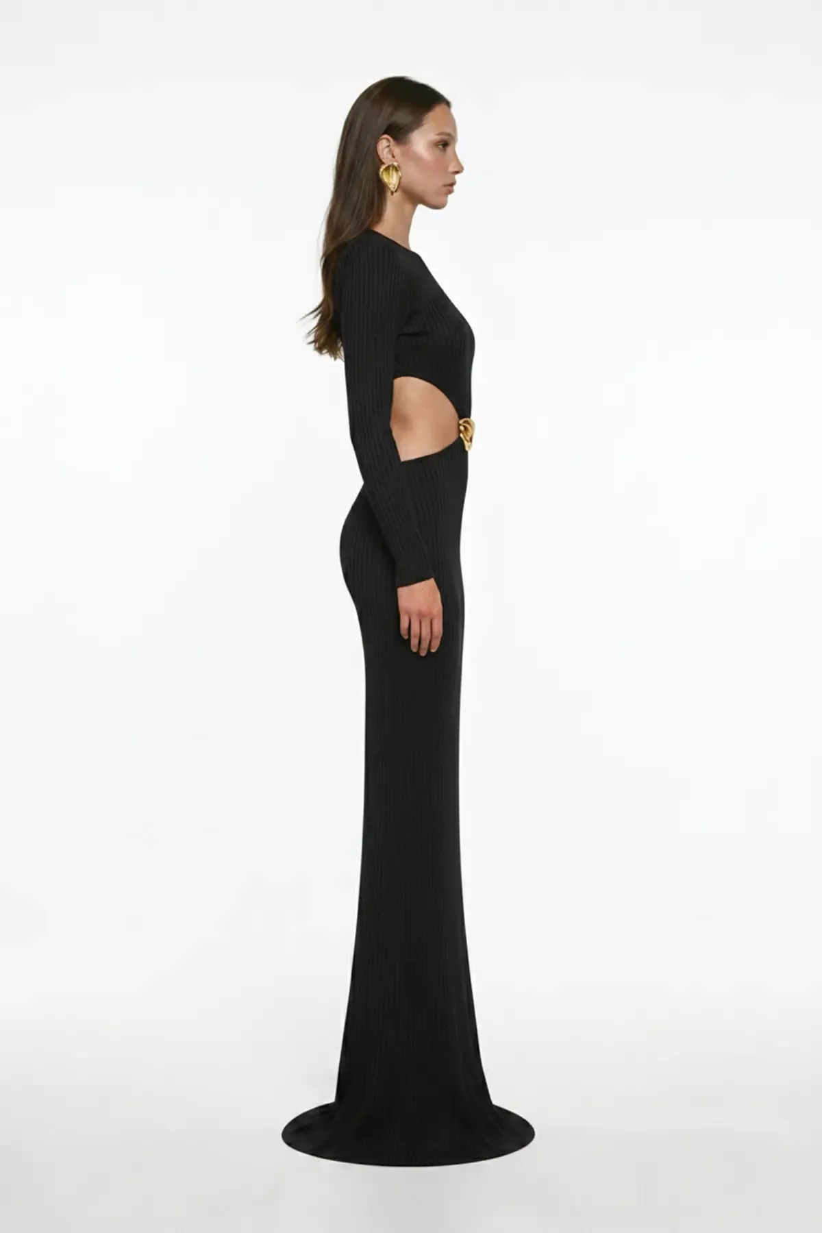 SİYAH CUT-OUT DETAYLI MAXİ ELBİSE