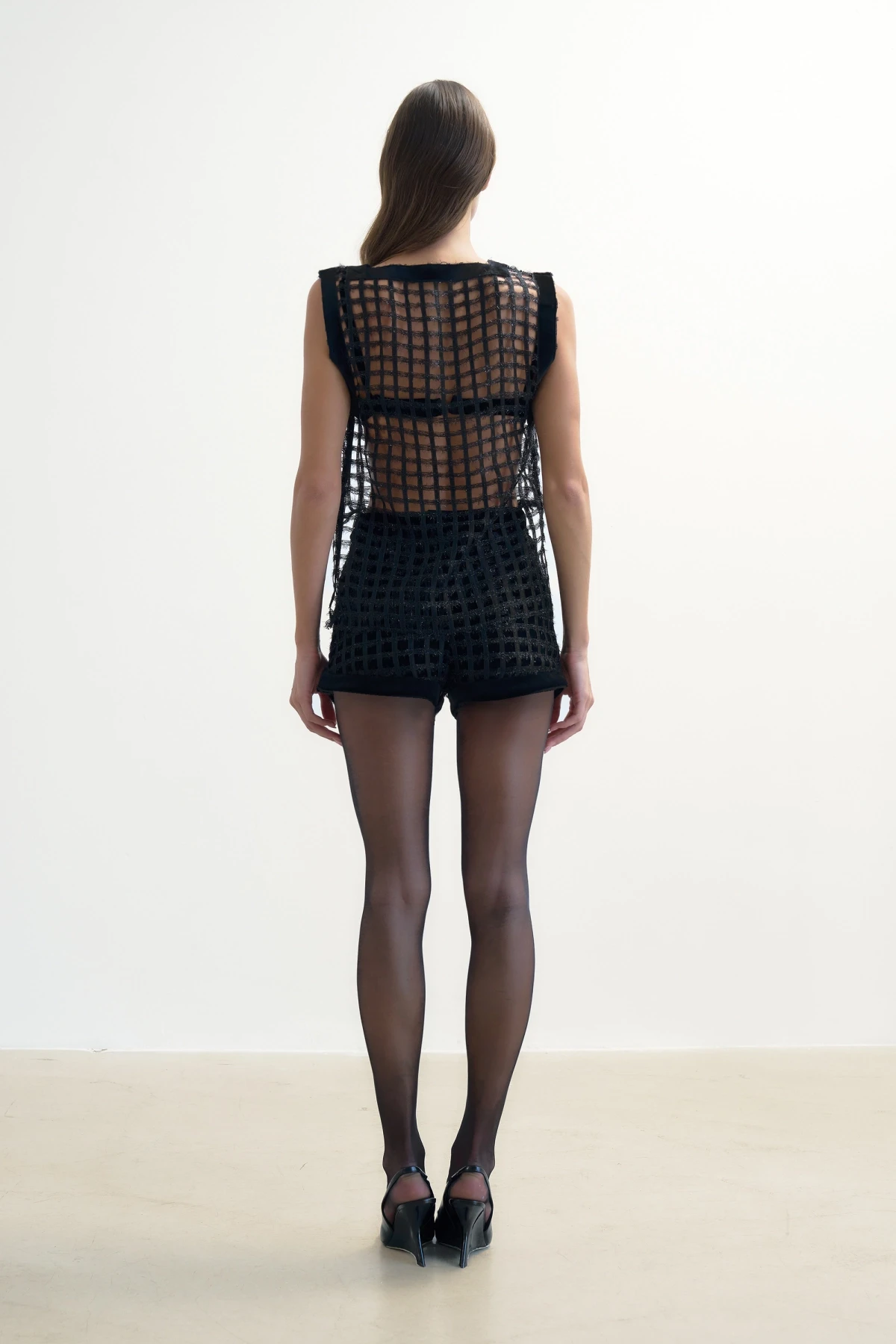 BLACK CHECKED SHORTS WITH VELVET DETAIL