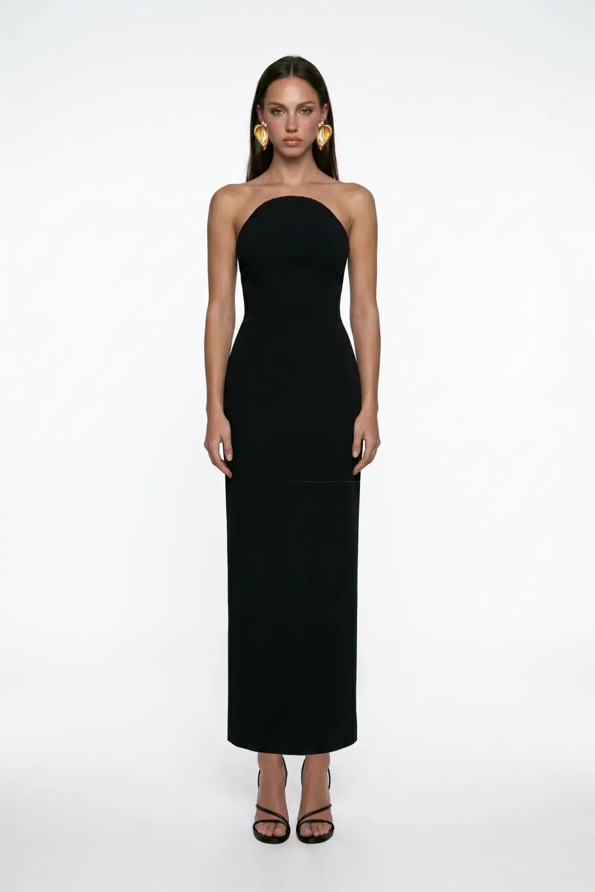 SİYAH KORSE DETAYLI KREP MİDİ BODYCON ELBİSE