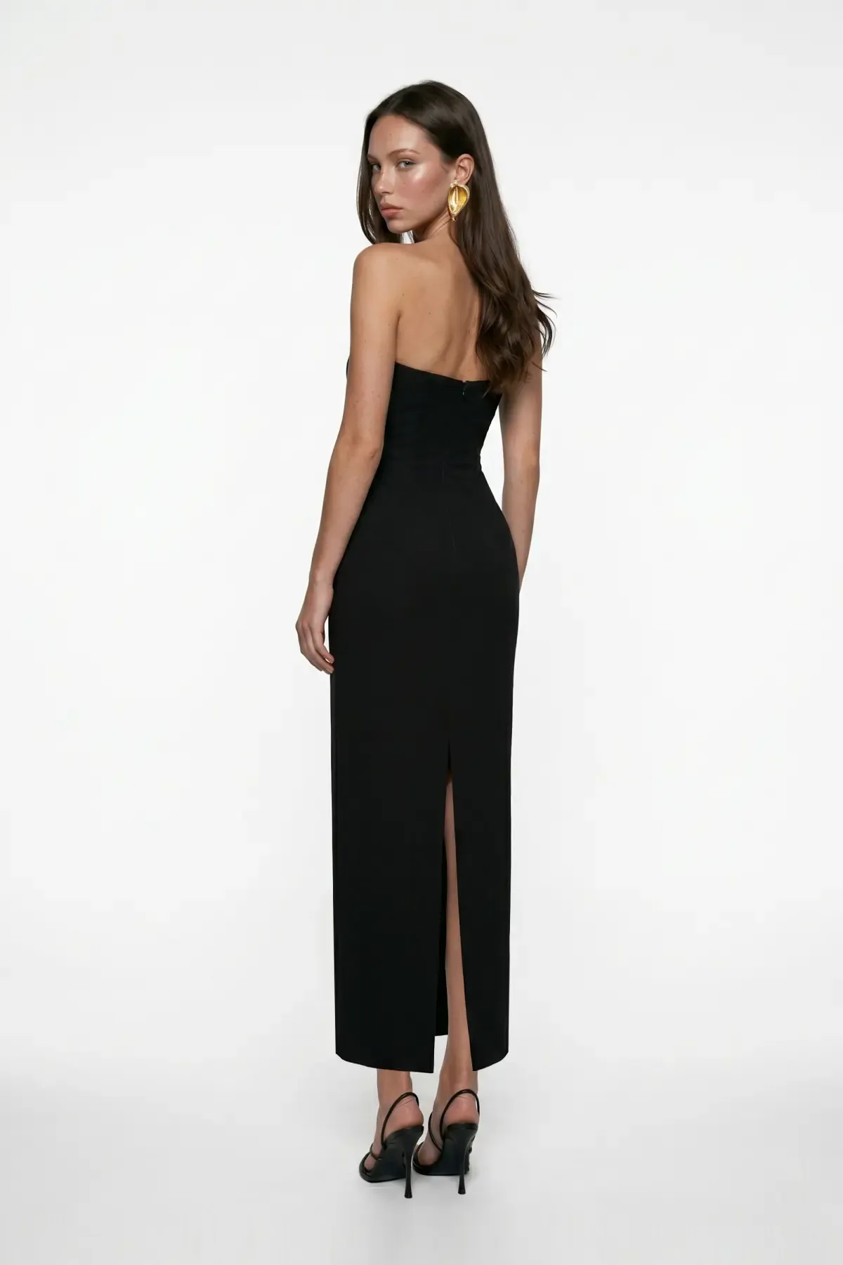 SİYAH KORSE DETAYLI KREP MİDİ BODYCON ELBİSE