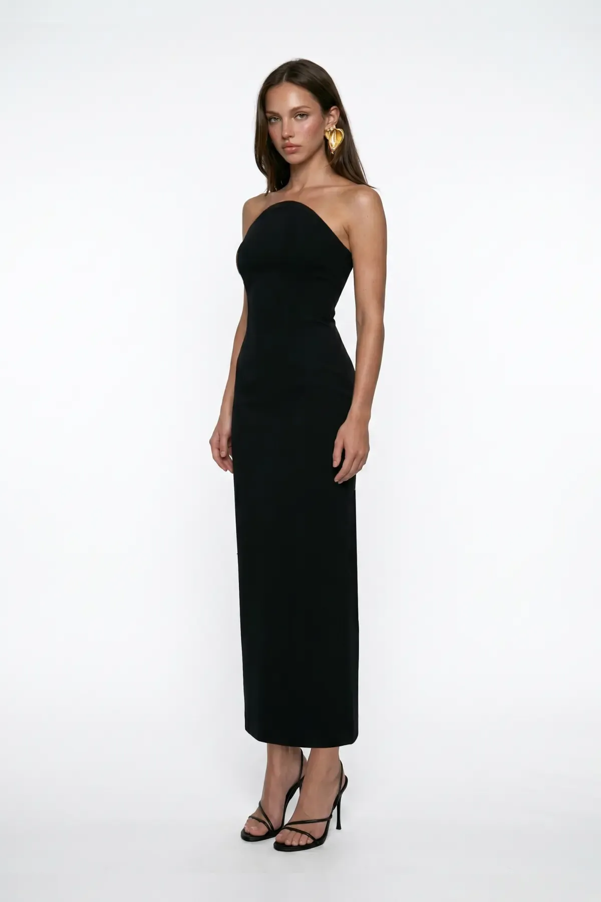 SİYAH KORSE DETAYLI KREP MİDİ BODYCON ELBİSE