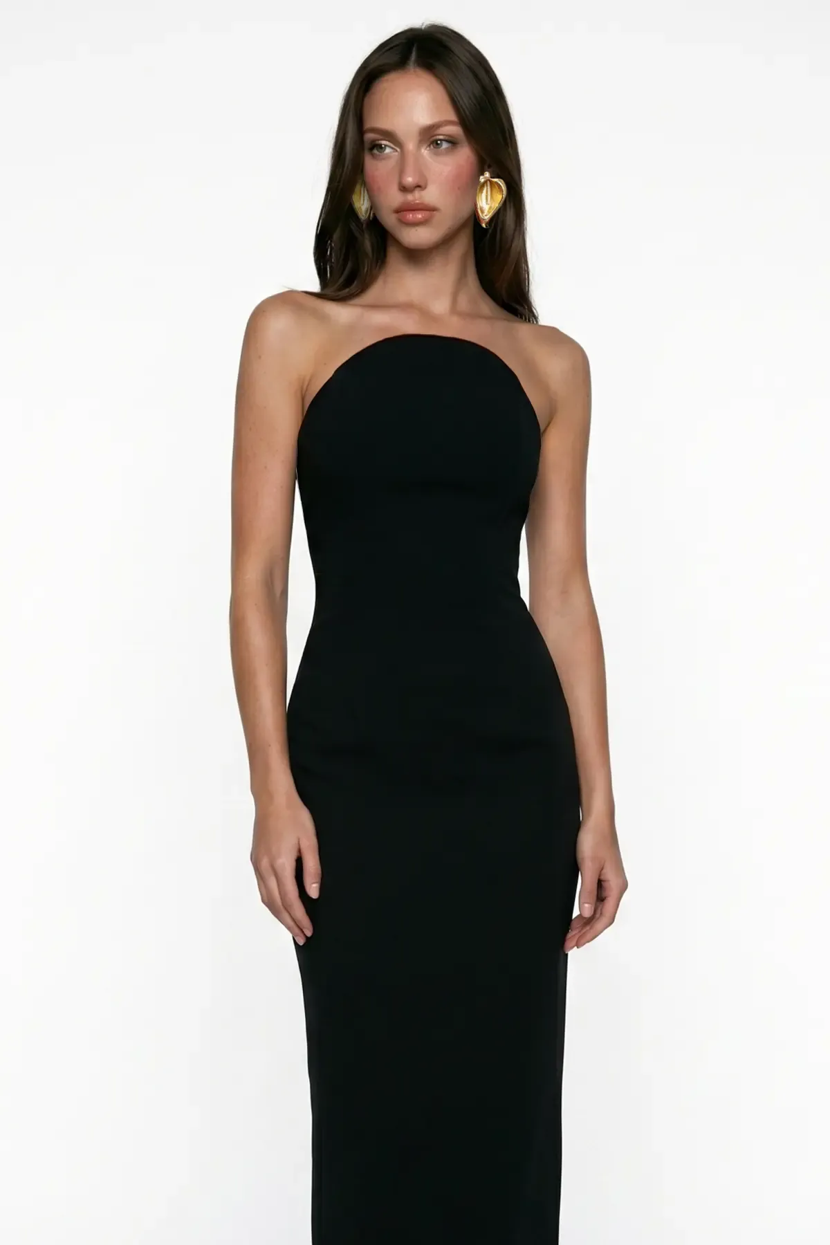 SİYAH KORSE DETAYLI KREP MİDİ BODYCON ELBİSE