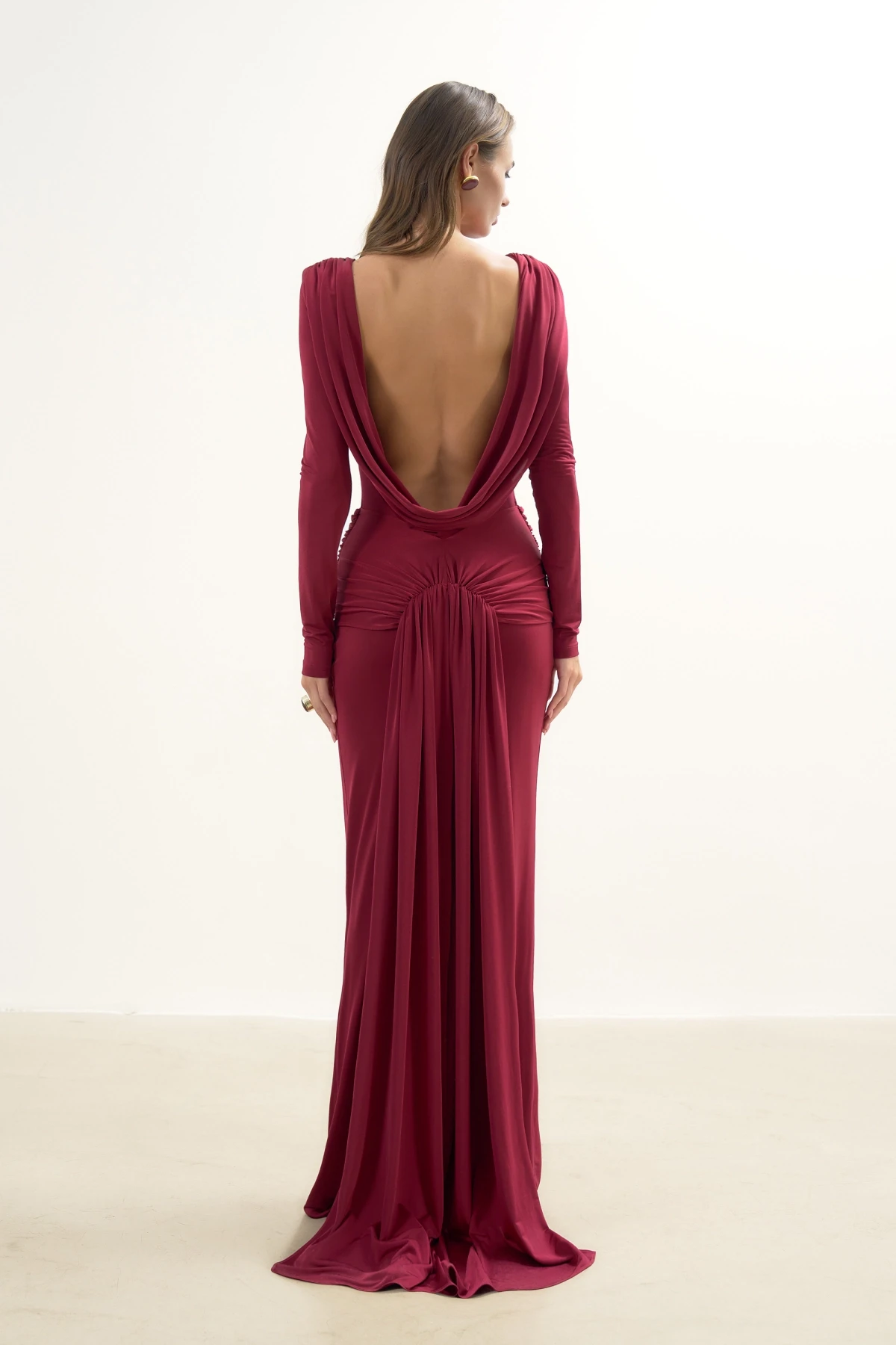 CHERRY RED BACKLESS MINI DRESS WITH DRAPED DETAIL