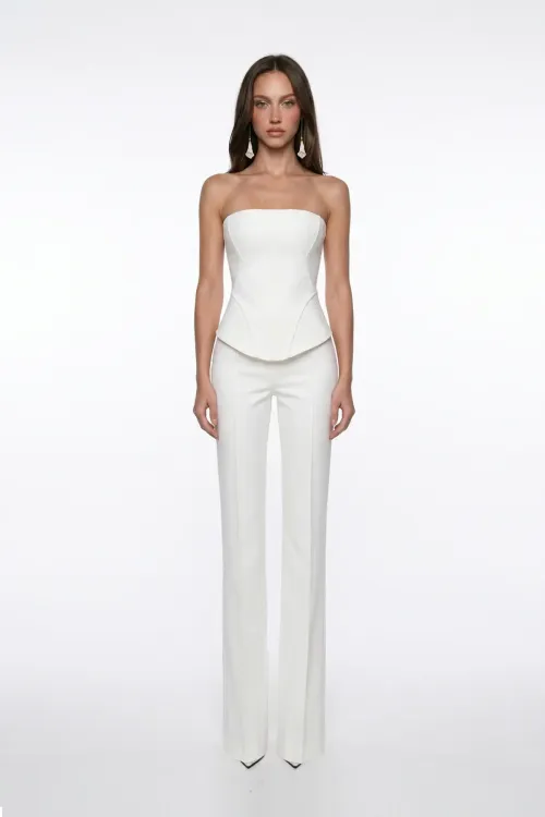 WHITE STITCH DETAIL CREPE CORSET