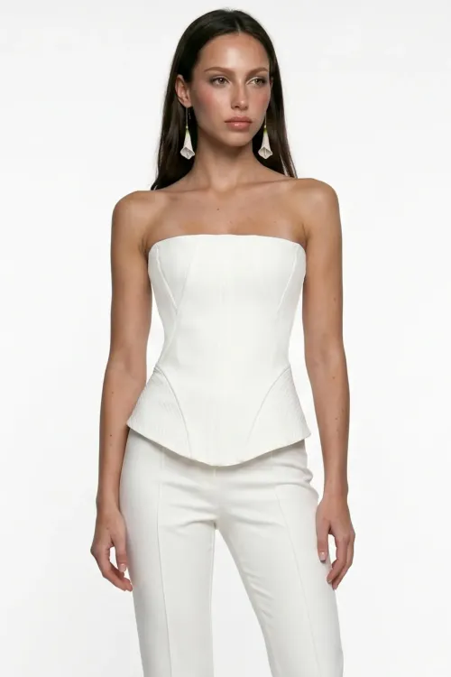 WHITE CREPE TROUSERS WITH STITCH DETAIL