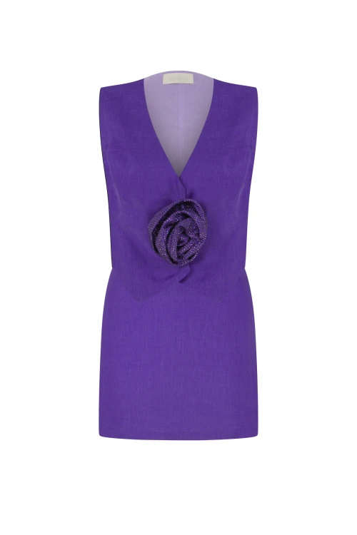 STONE ROSE DETAIL PURPLE VEST SKIRT SET