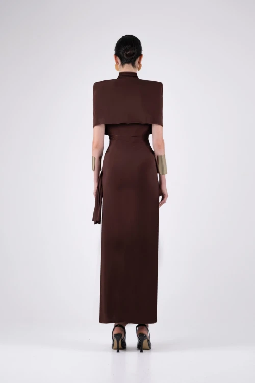 Brown Midi Dress with Knot Detail