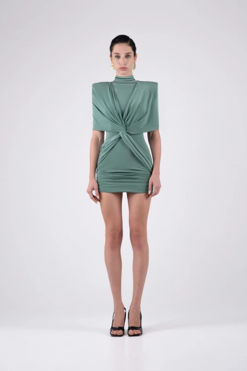 Green Mini Dress with Knot Detail