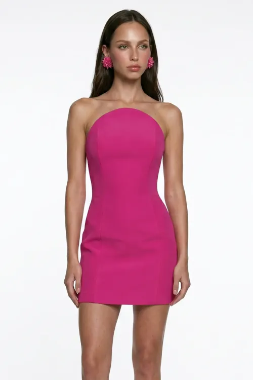 FUŞYA KORSE DETAYLI KREP MİNİ BODYCON ELBİSE