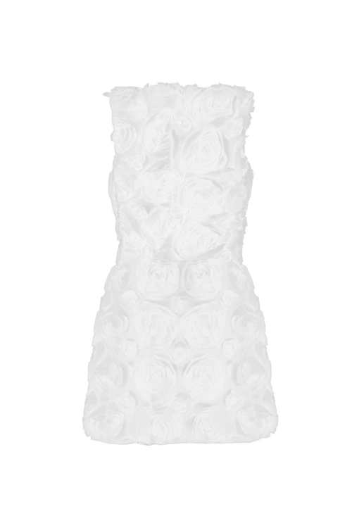 WHITE MINI DRESS WITH SQUARE NECKLINE AND FLORAL PATTERN