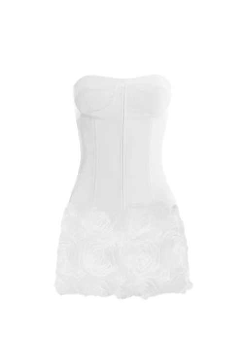 WHITE MINI DRESS WITH CORSET DETAIL AND FLORAL PATTERN