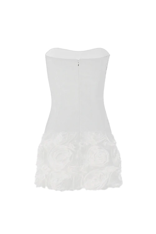 WHITE MINI DRESS WITH CORSET DETAIL AND FLORAL PATTERN