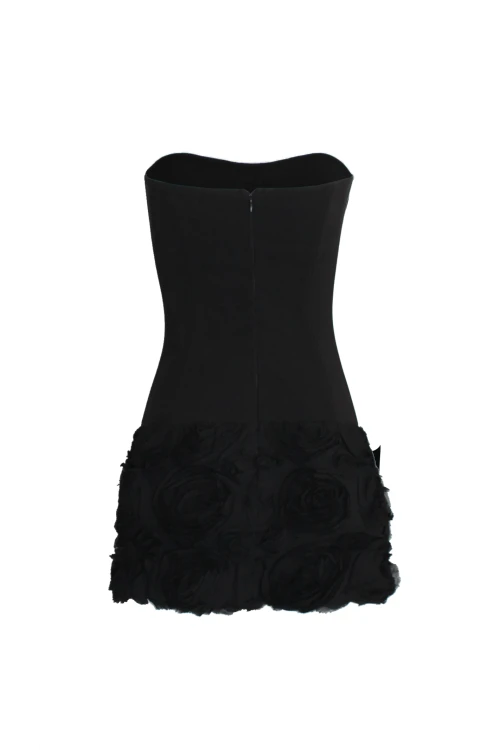 BLACK MINI DRESS WITH CORSET DETAIL AND FLORAL PATTERN