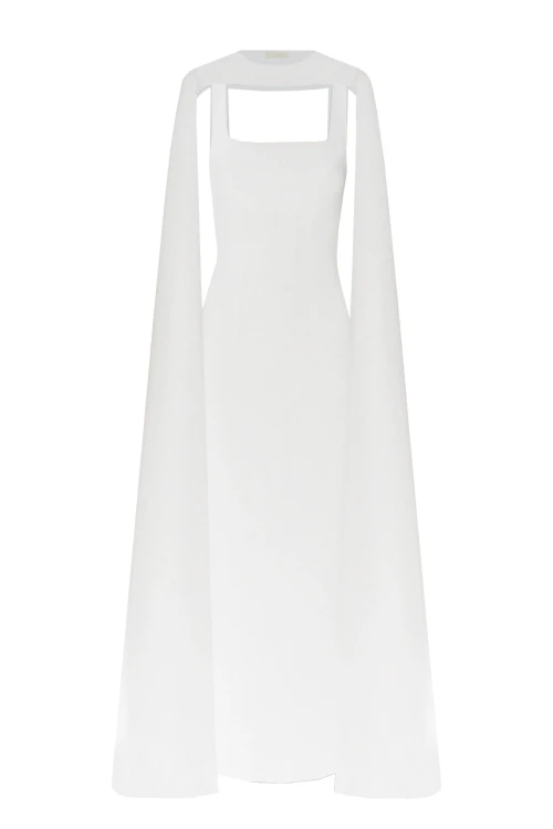 WHITE MAXI DRESS WITH CAPE DETAIL