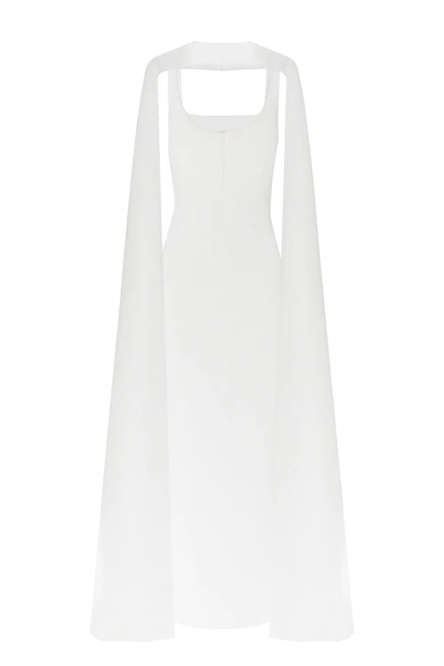 WHITE MAXI DRESS WITH CAPE DETAIL