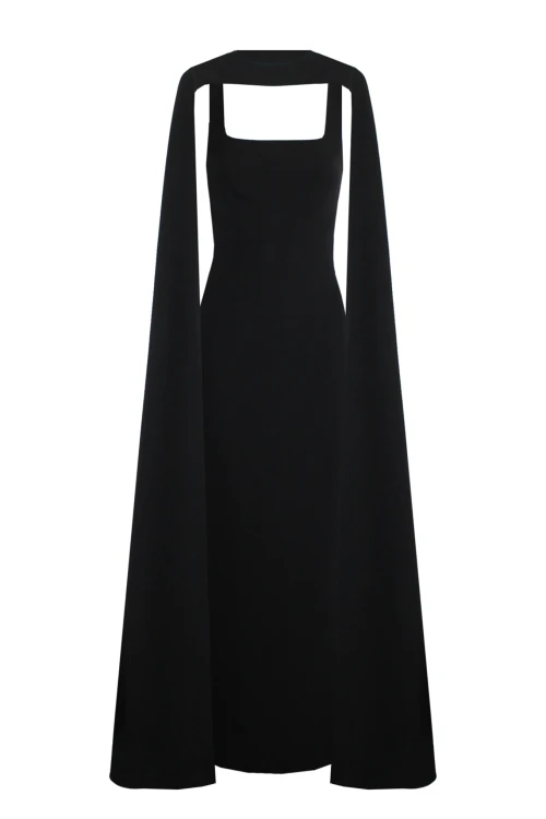 BLACK MAXI DRESS WITH CAPE DETAIL