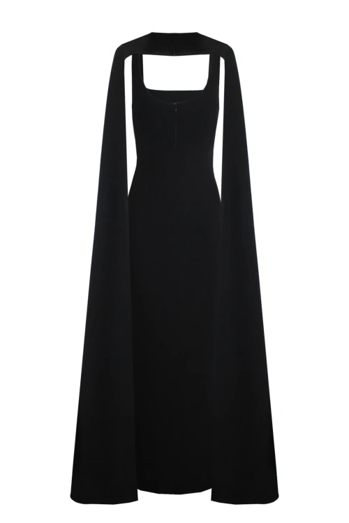 BLACK MAXI DRESS WITH CAPE DETAIL