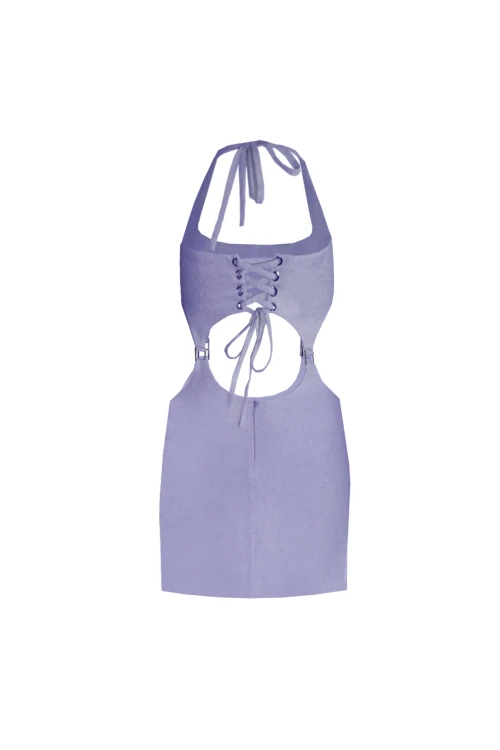 LILAC LINEN MINI DRESS WITH BUCKLE DETAIL