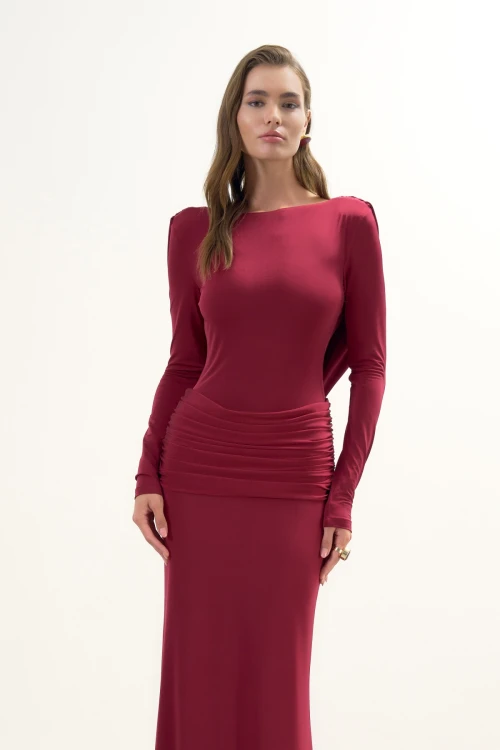 CHERRY RED BACKLESS MINI DRESS WITH DRAPED DETAIL