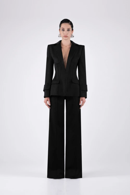 High-Waisted Wide-Leg Black Trousers