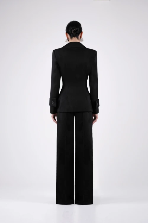 High-Waisted Wide-Leg Black Trousers