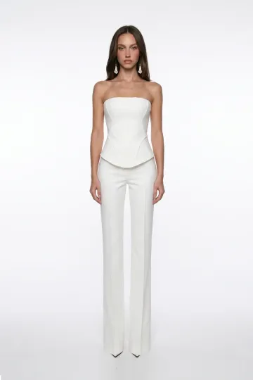WHITE STITCH DETAIL CREPE CORSET