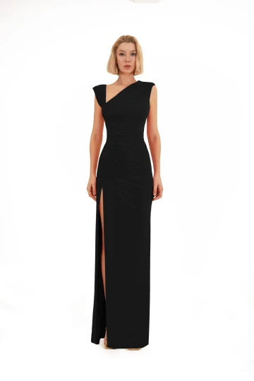 Draped Detail Black Maxi Dress