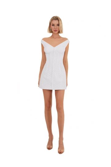 Off-Shoulder White Broderie Anglaise Mini Dress