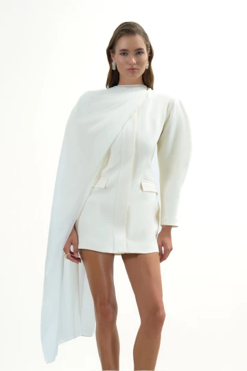 OFF-WHITE MINI BLAZER DRESS WITH SCARF DETAIL