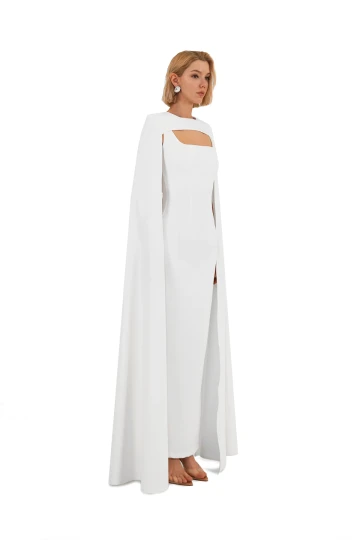 WHITE MAXI DRESS WITH CAPE DETAIL
