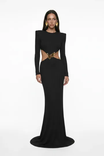 SİYAH CUT-OUT DETAYLI MAXİ ELBİSE