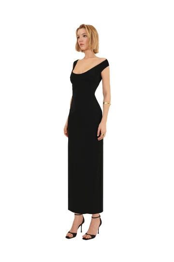 U-Neck Black Midi Dress