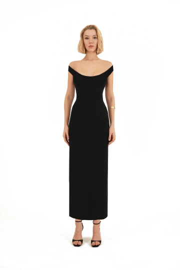 U-Neck Black Midi Dress